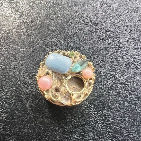 Vintage Rhinestone Gold Tone Metal Round Shaped Pill Box - Picture 2 of 4